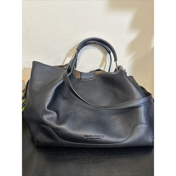 SANDRA ROBERTS SQUARED Leather Black Shoulder Bag - Picture 1 of 10